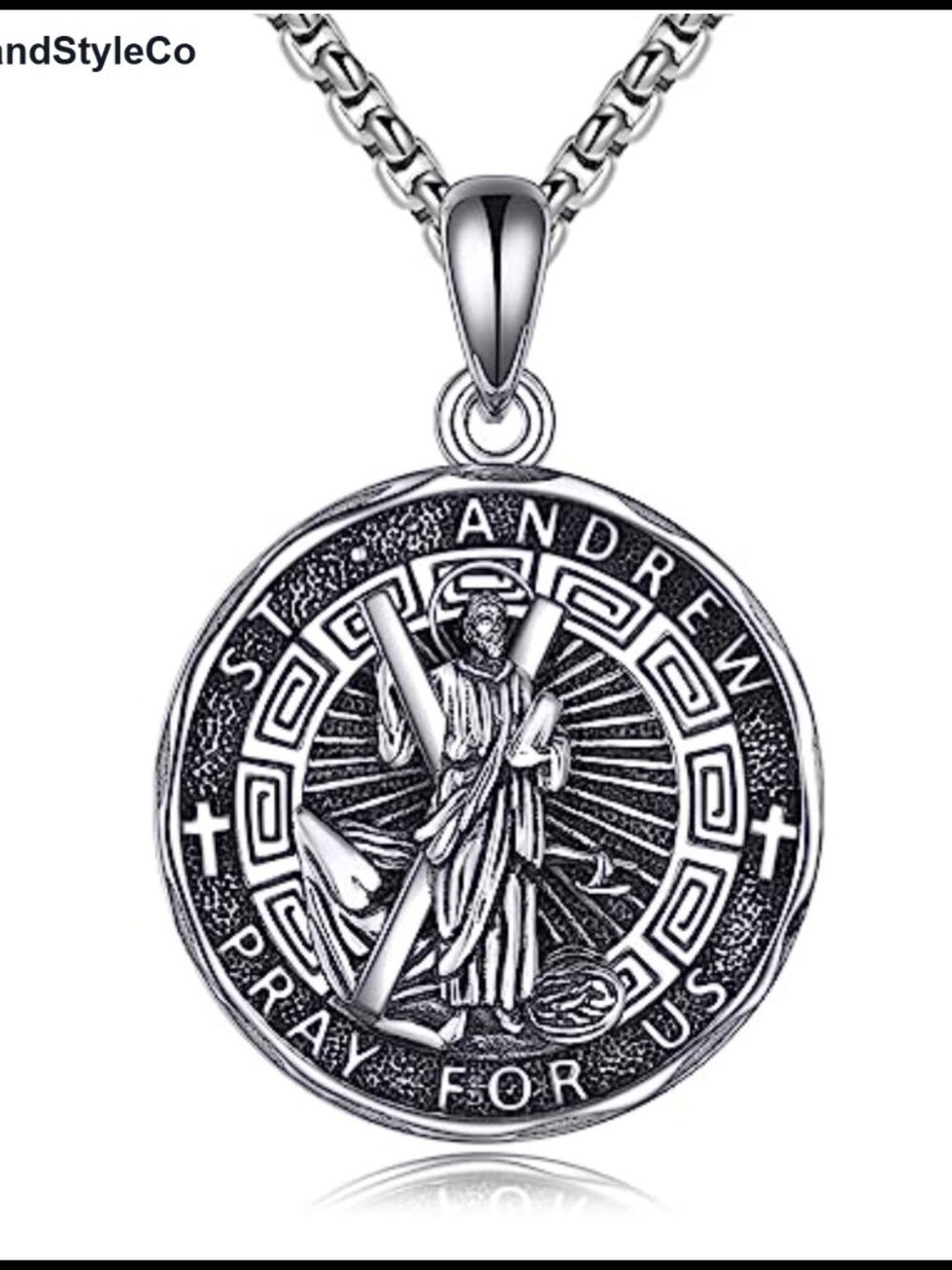 Sterling Silver Saint Andrew Pendant Necklace Religious Charm Men Women